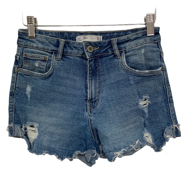 Zara Trafaluc Ripped Blue Jean Shorts - Picture 2 of 6
